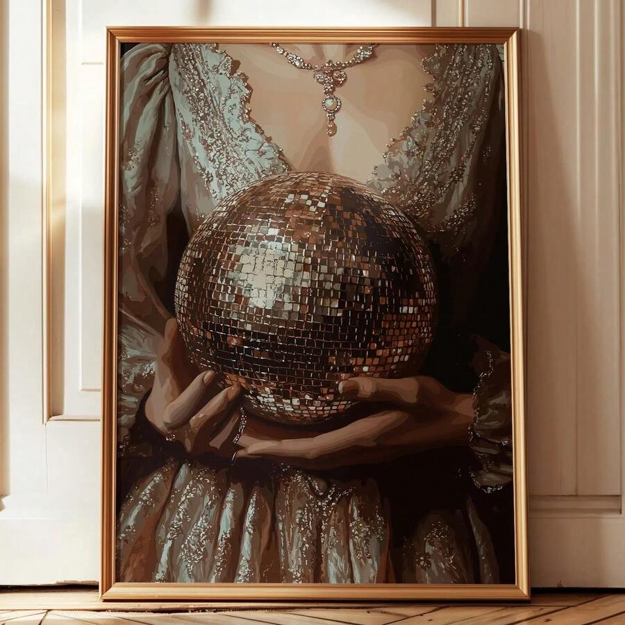 Victorian Lady & Disco Ball Vintage Gothic Portrait Canvas Poster