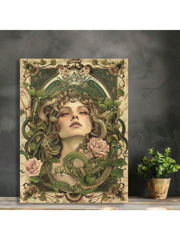 Introducing our Vintage-Inspired Art Deco Medusa Canvas Print, featuring an elegant snake and rose design. Add sophistication to your home décor with this unique piece. Handcrafted with attention to detail, this canvas print is a must-have for any art aficionado.
