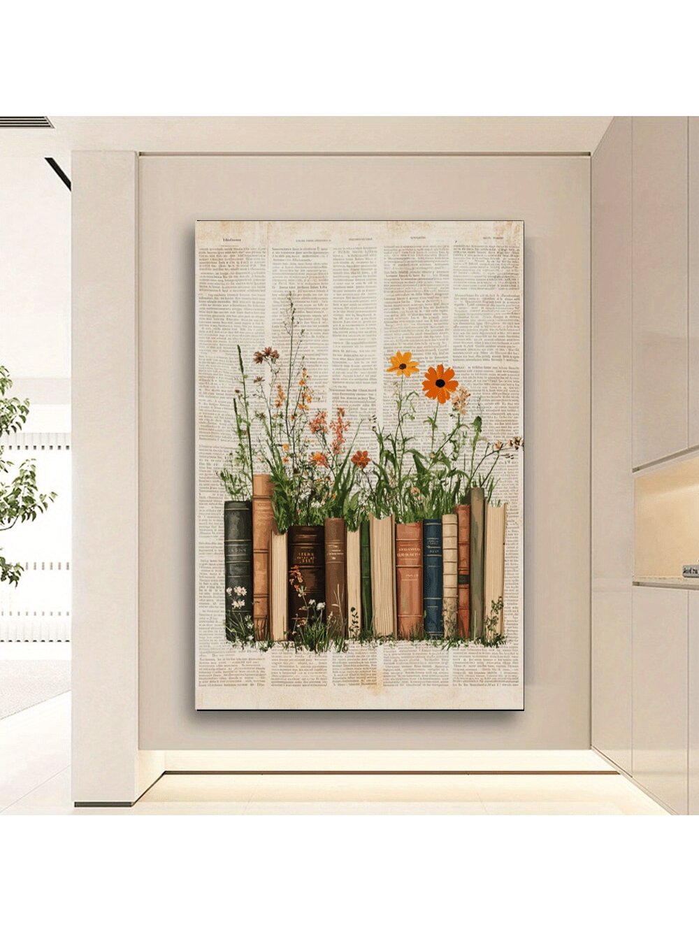 Elevate your living space with this vintage-inspired canvas wall art featuring a charming arrangement of books and wildflowers. Perfectly suited for the living room, bedroom, or kitchen, this elegant piece adds a touch of timeless sophistication and warmth. Crafted to complement a variety of interior styles, it brings a serene, cultured ambiance that enhances your home’s character. Durable and visually captivating, this artwork is an expert choice for those seeking refined, classic decor.