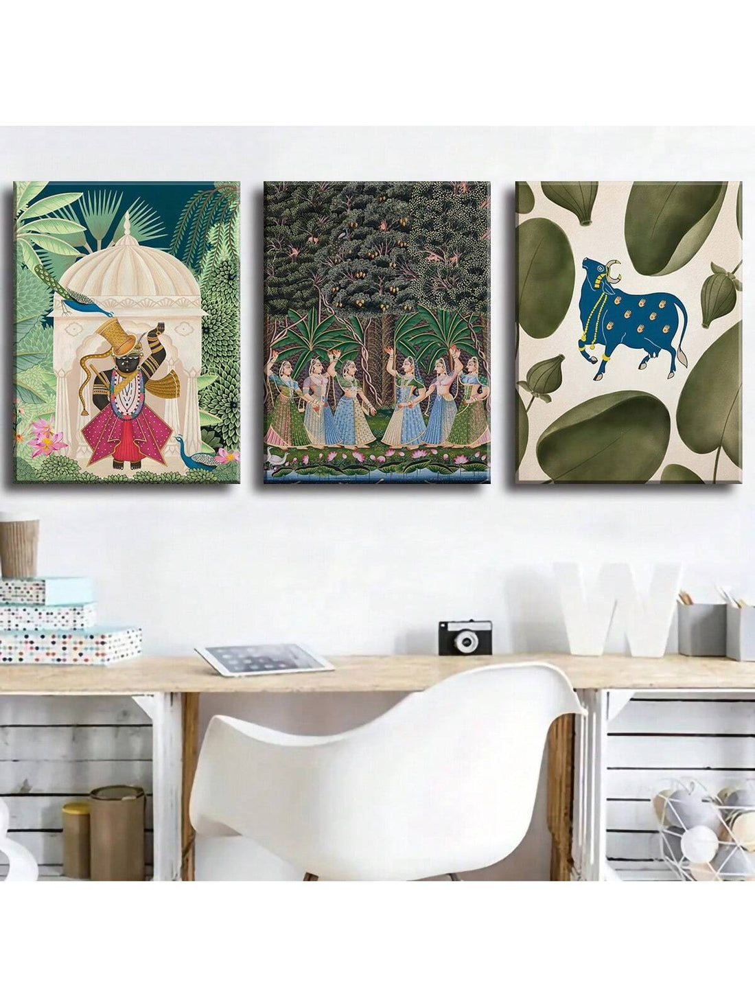 Discover the perfect combination of vintage folk art and royal elegance with our 3-piece canvas art set. Each piece comes ready-to-hang and is framed for easy display. Bring a touch of history and culture to your home decor.