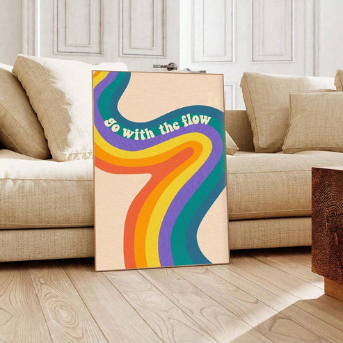 Vintage 1970s rainbow flow canvas wall art with retro inspired colors