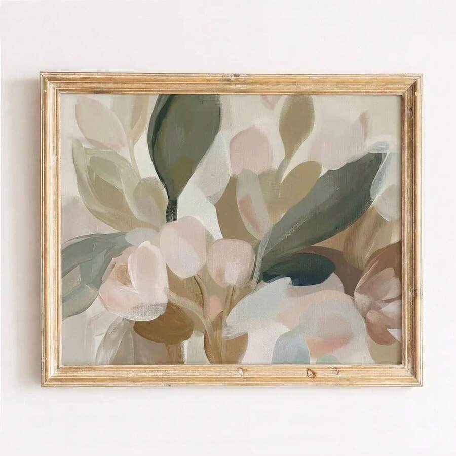 Neutral botanical floral wall art in distressed frame