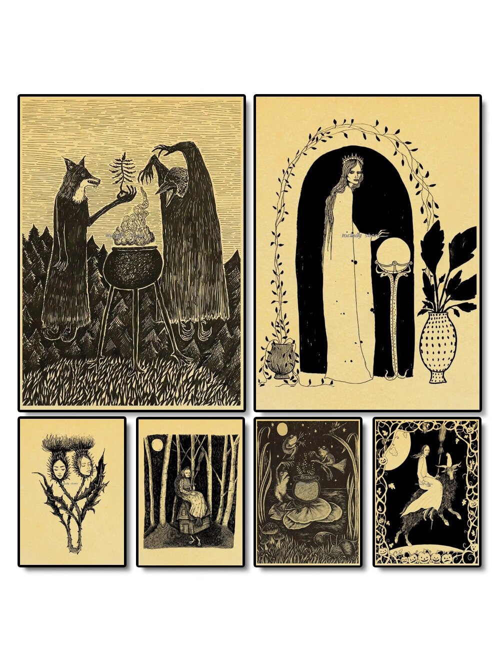Transform your space with these captivating vintage abstract witch wall art posters, designed to infuse your home or bedroom with mystical charm. Featuring enchanting forest witchcraft imagery rendered in a sophisticated abstract style, each piece combines earthy tones and ethereal elements that evoke the magic of nature. Perfect for creating a moody, atmospheric aesthetic, these posters appeal to those drawn to witchy decor, occult symbolism, and bohemian design.