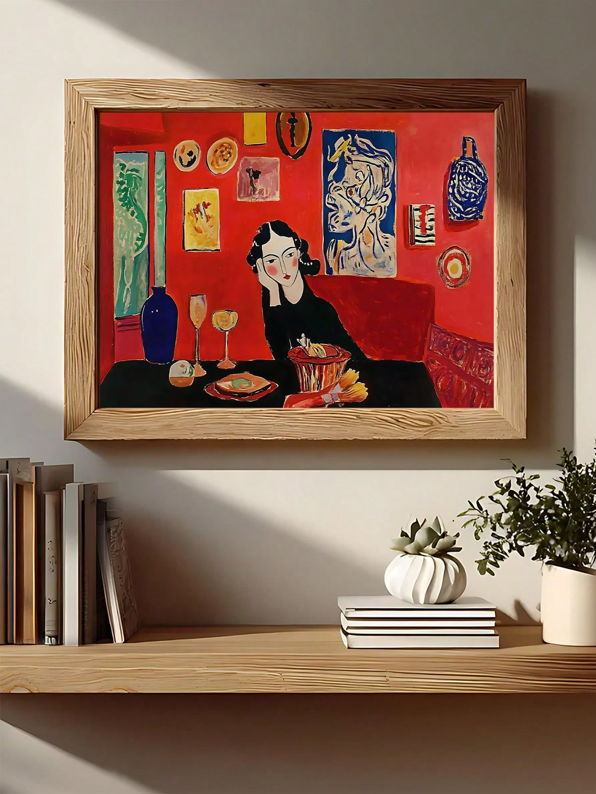Vintage abstract woman red Mid Century canvas wall art