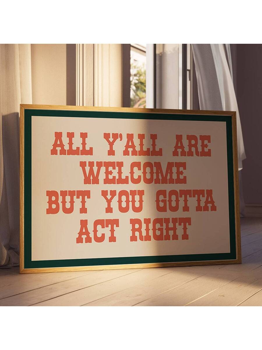 Bring warmth and character to your space with this charming vintage canvas poster featuring the welcoming message "All Y'all Are Welcome." Perfect for modern farmhouse, eclectic, and boho interiors, this multicolor letter design adds a personal touch to dining rooms and gathering spaces. Crafted on durable canvas with waterproof properties, it's available as an unframed painting or ready-to-hang option. The simple yet impactful typography complements any decor style while spreading good vibes throughout you