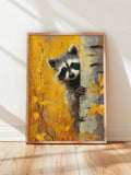 The Vintage Autumn Raccoon & Birch Tree Forest Animal Canvas Poster captures the peaceful beauty of a woodland raccoon surrounded by graceful birch trees and warm autumn foliage. Rich earthy colors, vintage-inspired textures, and detailed wildlife artwork create a cozy, nature-filled atmosphere that brings the charm of the forest into your home while complementing both rustic and modern interiors.