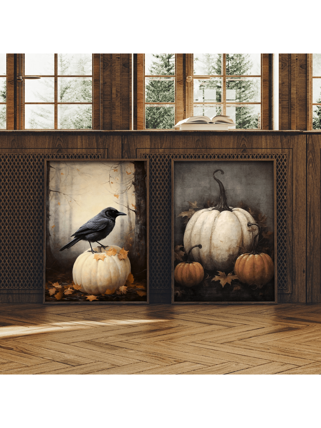 Capture the essence of autumn with these vintage-inspired wall art posters featuring dark academia motifs of crows and pumpkins. Printed on high-quality canvas, these prints bring a sophisticated, moody atmosphere perfect for cottagecore and Halloween decor. Their timeless design adds depth and character to any room, making them an ideal choice for those seeking to blend classic autumnal themes with elegant, scholarly aesthetics.