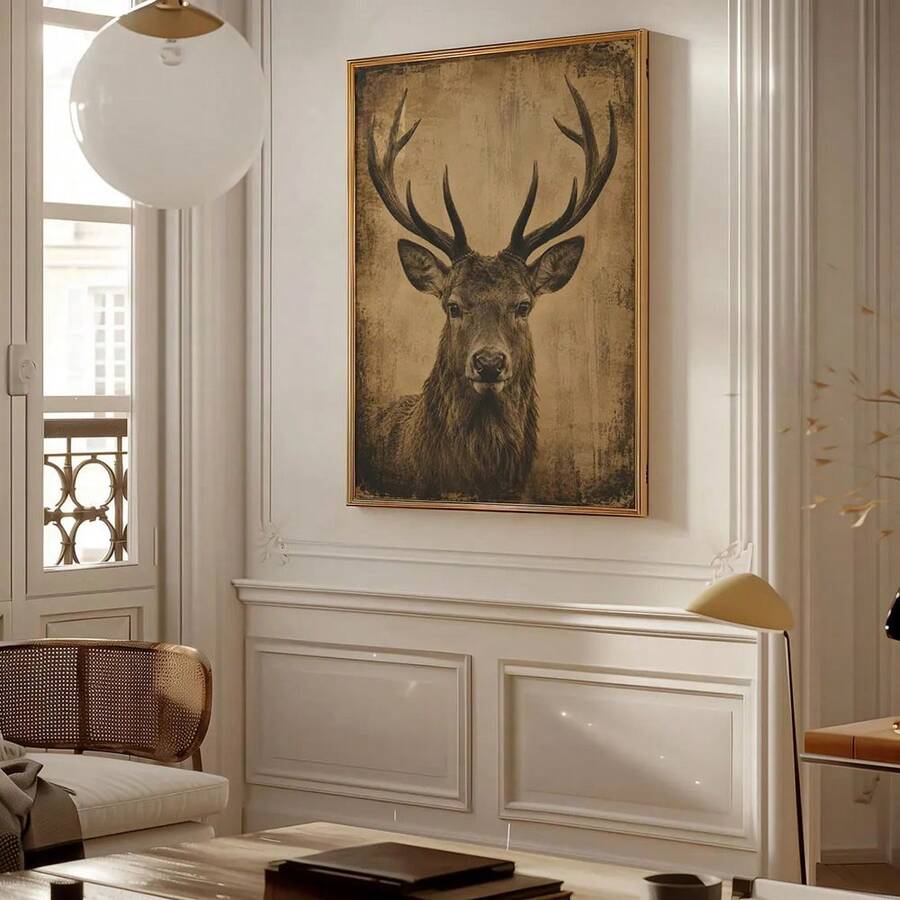 Rustic deer autumn woodland canvas wall art