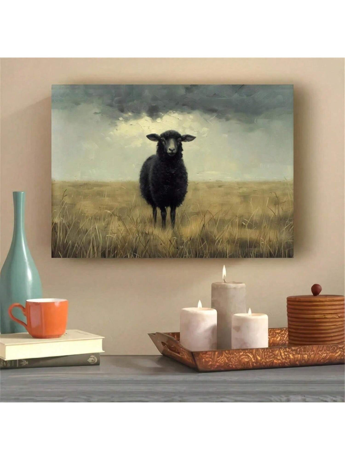 Add rustic charm to your living space with this sophisticated Vintage Black Sheep Canvas Art Print. This unframed piece showcases a timeless pastoral motif executed with meticulous attention to detail. The monochromatic palette ensures versatile placement in various interior design schemes, while the vintage aesthetic adds character and depth to any wall. Perfect for farmhouse, traditional, or eclectic décor styles.