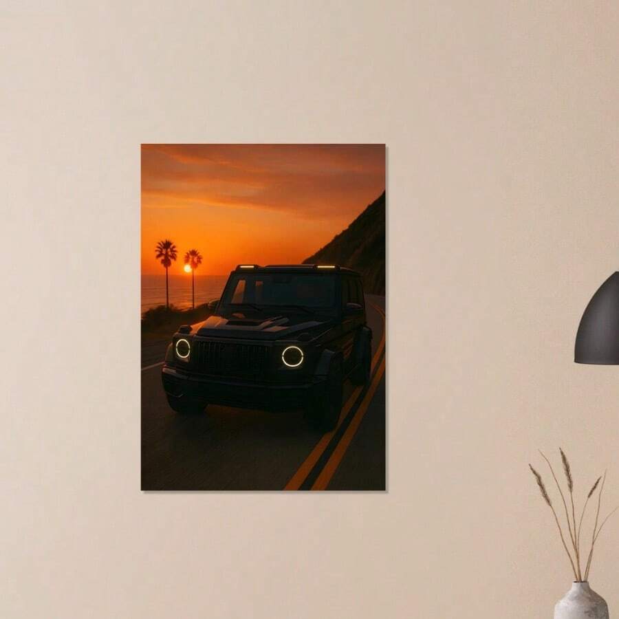 Vintage Black & White Deluxe Classic Car Canvas Poster
