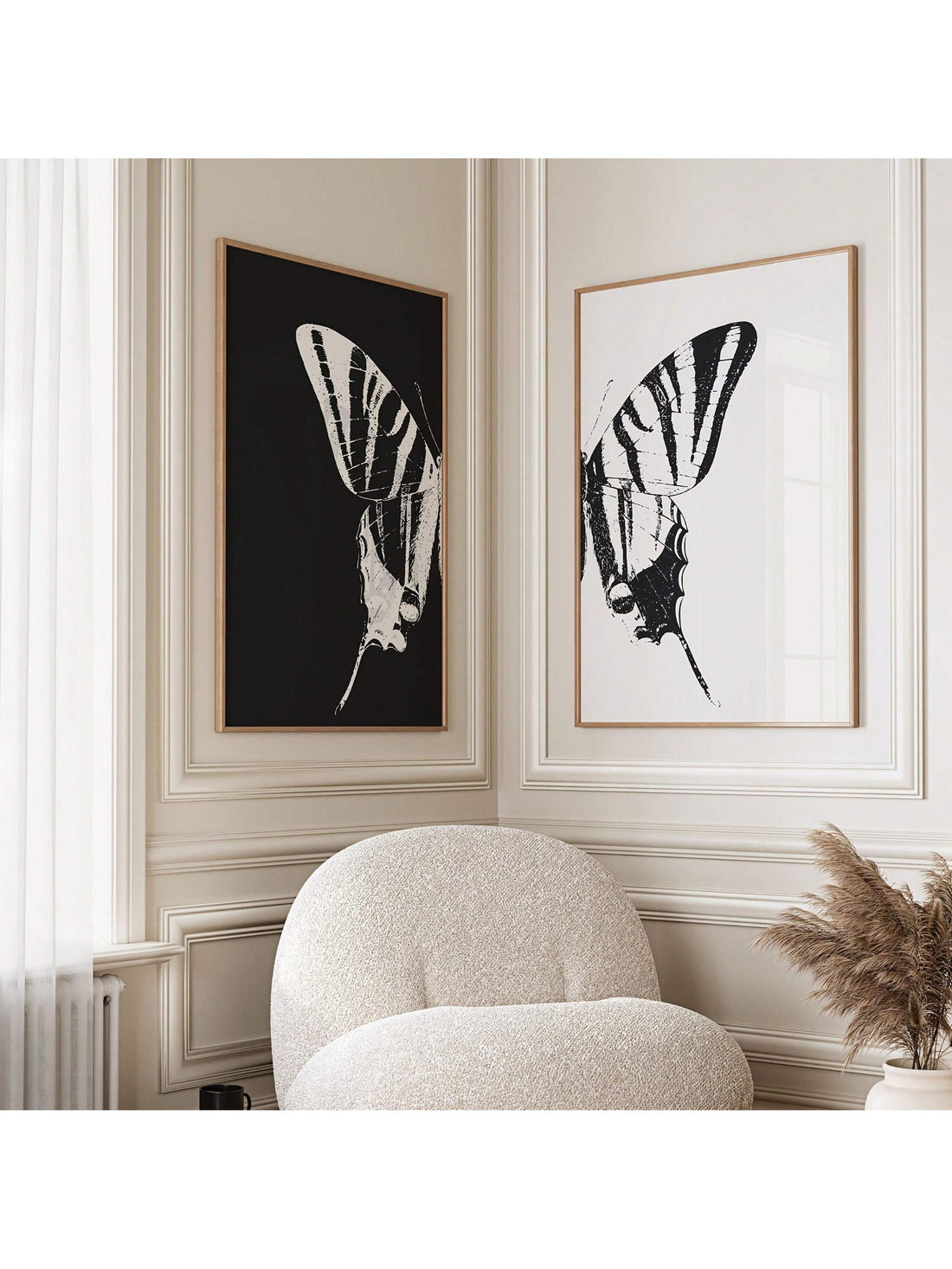Transform your space with our Vintage Black and White Butterfly Mural Prints. These aesthetic canvas pieces feature meticulously detailed butterfly illustrations in a timeless monochromatic palette that complements any interior design scheme.