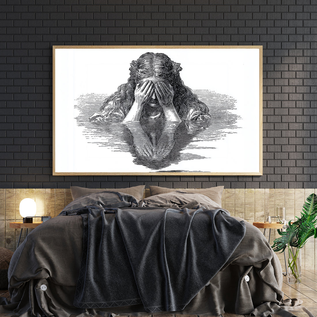 This striking black and white canvas captures the elegance of Victorian-era artistry with a contemplative reflection drawing that commands attention. The monochromatic palette ensures versatile styling across any interior aesthetic, from contemporary minimalist spaces to classic traditional settings. The detailed linework and sophisticated composition make it an ideal focal point above sofas, bedroom walls, or living room displays.