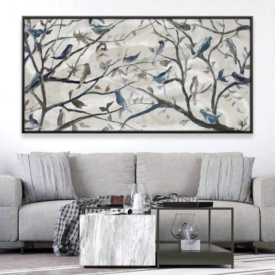 Blue birds tree branches framed wall art