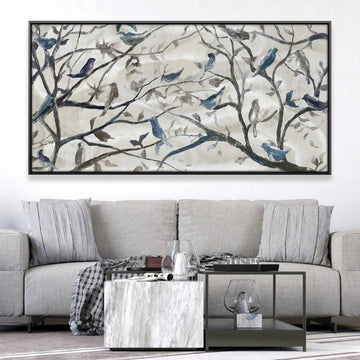 Blue birds tree branches framed wall art