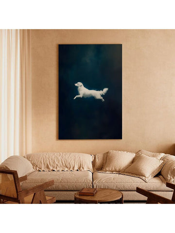 Experience the regal charm of a majestic golden retriever with this Vintage Blue &amp; Gold Framed Canvas Art. Add a touch of sophistication to your home decor with this elegant wall decor piece, featuring a timeless color combination of blue and gold. Let this piece be a statement of your love for this beloved breed.