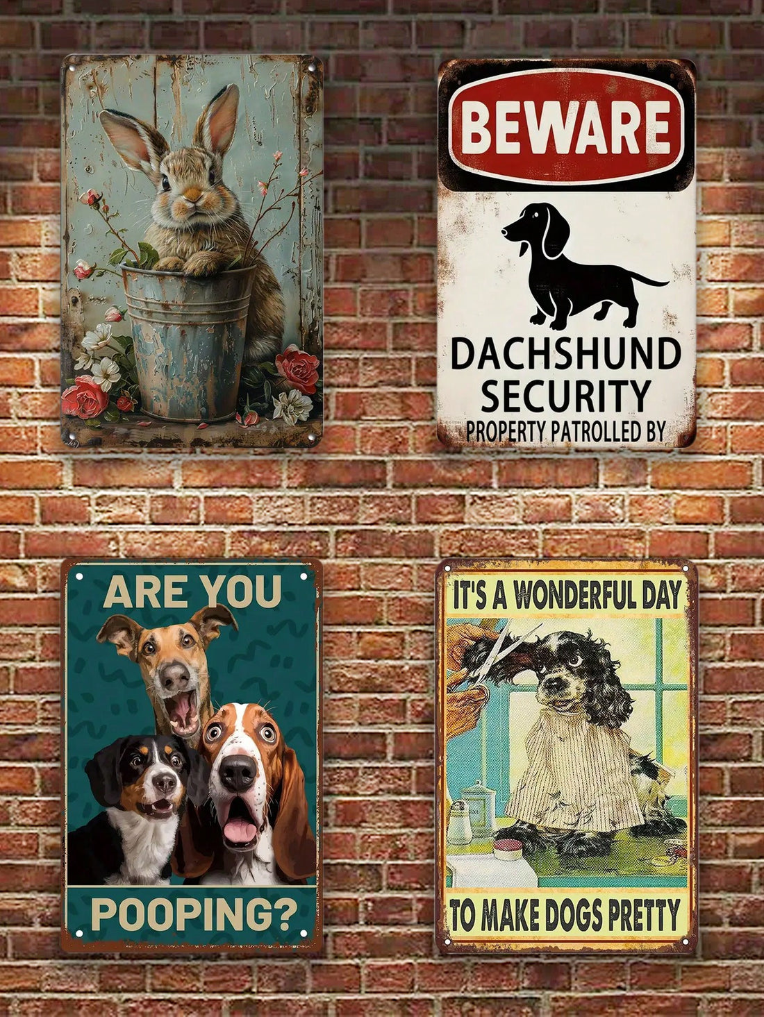 This Vintage Bunny Rabbit Metal Sign is a charming addition to any cafe, kitchen, or Easter party. The vintage design adds a touch of nostalgia, while the metal material provides durability and farmhouse-inspired style. Bring a whimsical touch to your space with this unique metal sign.