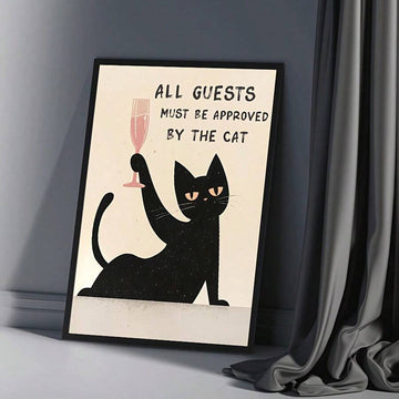 Cat Approved wine glass canvas poster on gray floor