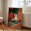 Cat DJ wall art with white cat wearing orange sunglasses