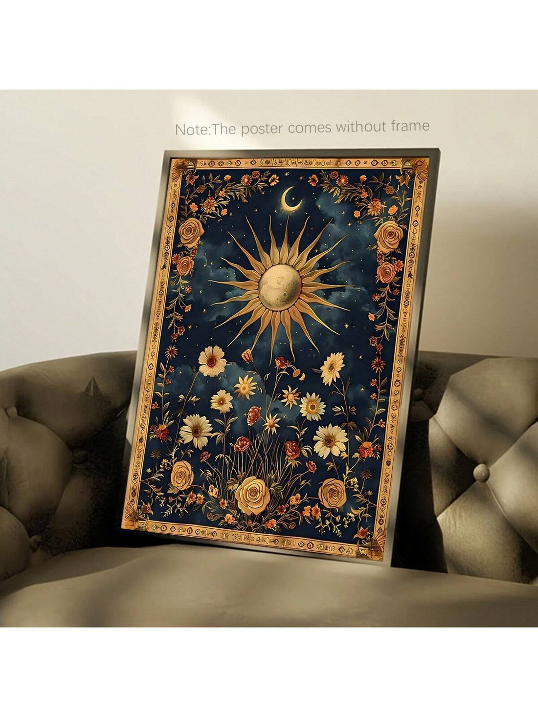 Expertly crafted for astrology lovers and boho home decor enthusiasts, the Vintage Celestial Floral Canvas Print showcases stunning sun, moon, and stars imagery that will add a touch of mystical charm to any space. Made with high-quality materials and a vintage-inspired design, this wall art is sure to elevate your interior decor.