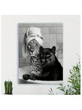 This vintage chic wall art print features a charming depiction of leopard and panther cubs in a bathtub. This playful and adorable print is sure to add a touch of whimsy to any room. Made with high-quality materials, this print is a must-have for animal lovers and art enthusiasts alike.