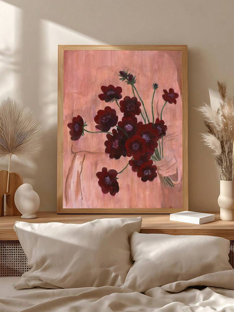 Vintage Chocolate Watercolor Moody Botanical Flower Canvas Poster