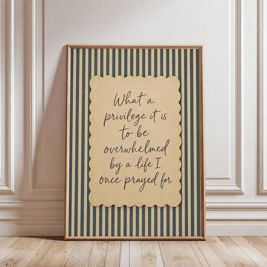 Vintage Christian Motivational Quote Blue Striped Canvas Poster