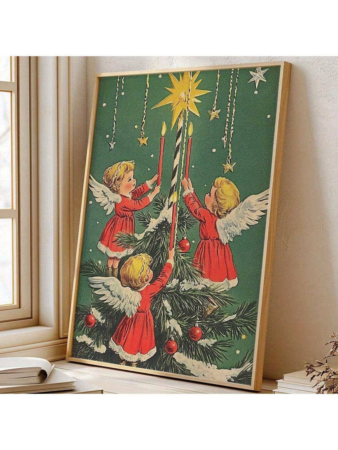 Transform your home into a cozy and festive space with our Vintage Christmas Angel Candle Wall Art. This canvas decor piece features a beautiful angel holding a candle, adding a touch of nostalgia to your holiday decor. With no frame, it's perfect for hanging on any wall.