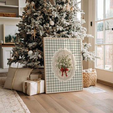 Vintage Christmas Botanical Plaid Floral Farmhouse Canvas Poster 