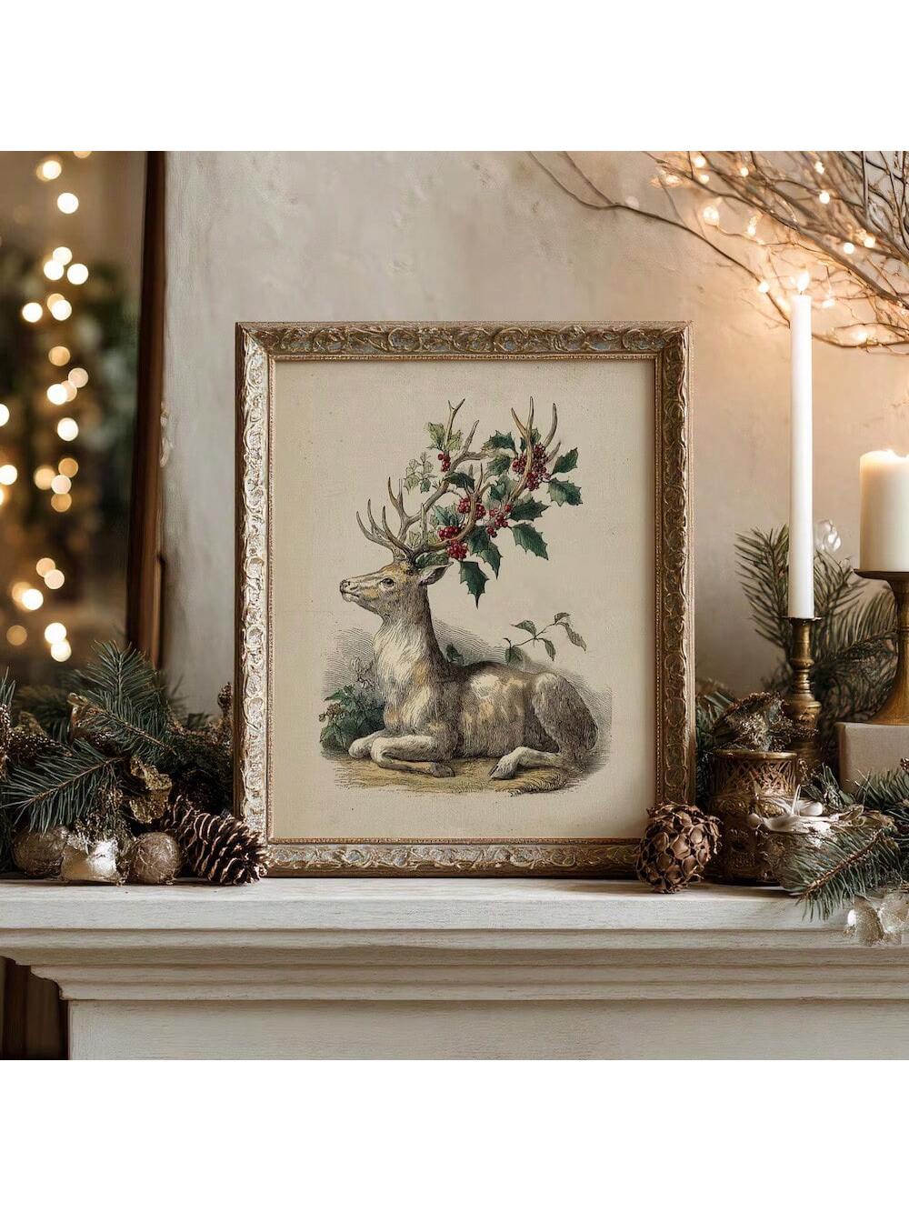 Bring timeless holiday charm to your space with this vintage-inspired Christmas deer canvas poster. Featuring a classic rustic aesthetic, this piece captures the warmth and nostalgia of traditional seasonal décor. The carefully curated design blends muted tones and weathered details, making it an ideal focal point for living rooms, bedrooms, or entryways. Perfect for those seeking authentic holiday ambiance without overwhelming modern interiors, this canvas poster adds sophistication to your festive arrange