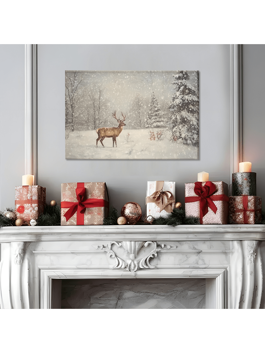 Introduce holiday cheer into your home with our Vintage Christmas Elk Canvas Art. Featuring a rustic deer design, this wall decor adds the perfect touch of farmhouse style to any living room or bedroom. Made with high-quality materials for long-lasting beauty.