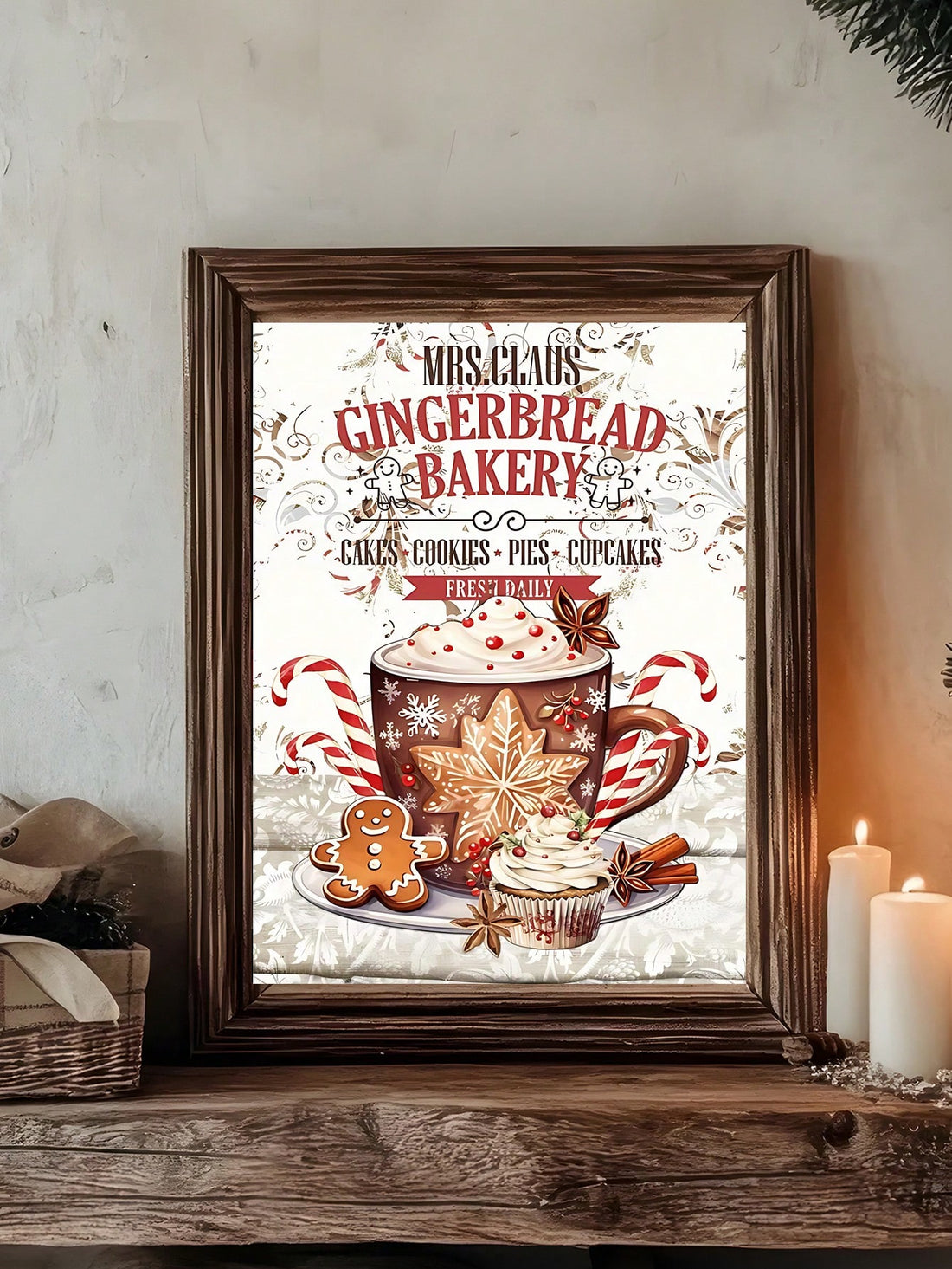 Bring nostalgic holiday charm to your home with this striking vintage Christmas gingerbread bakery canvas print. Rendered in classic Art Deco style, this piece captures the warmth and whimsy of traditional holiday baking with rich, inviting colors and geometric elegance. Perfect for kitchens seeking culinary-inspired décor or living rooms craving festive sophistication, this canvas print combines timeless design with seasonal appeal. The durable canvas construction ensures lasting vibrancy, while the versat