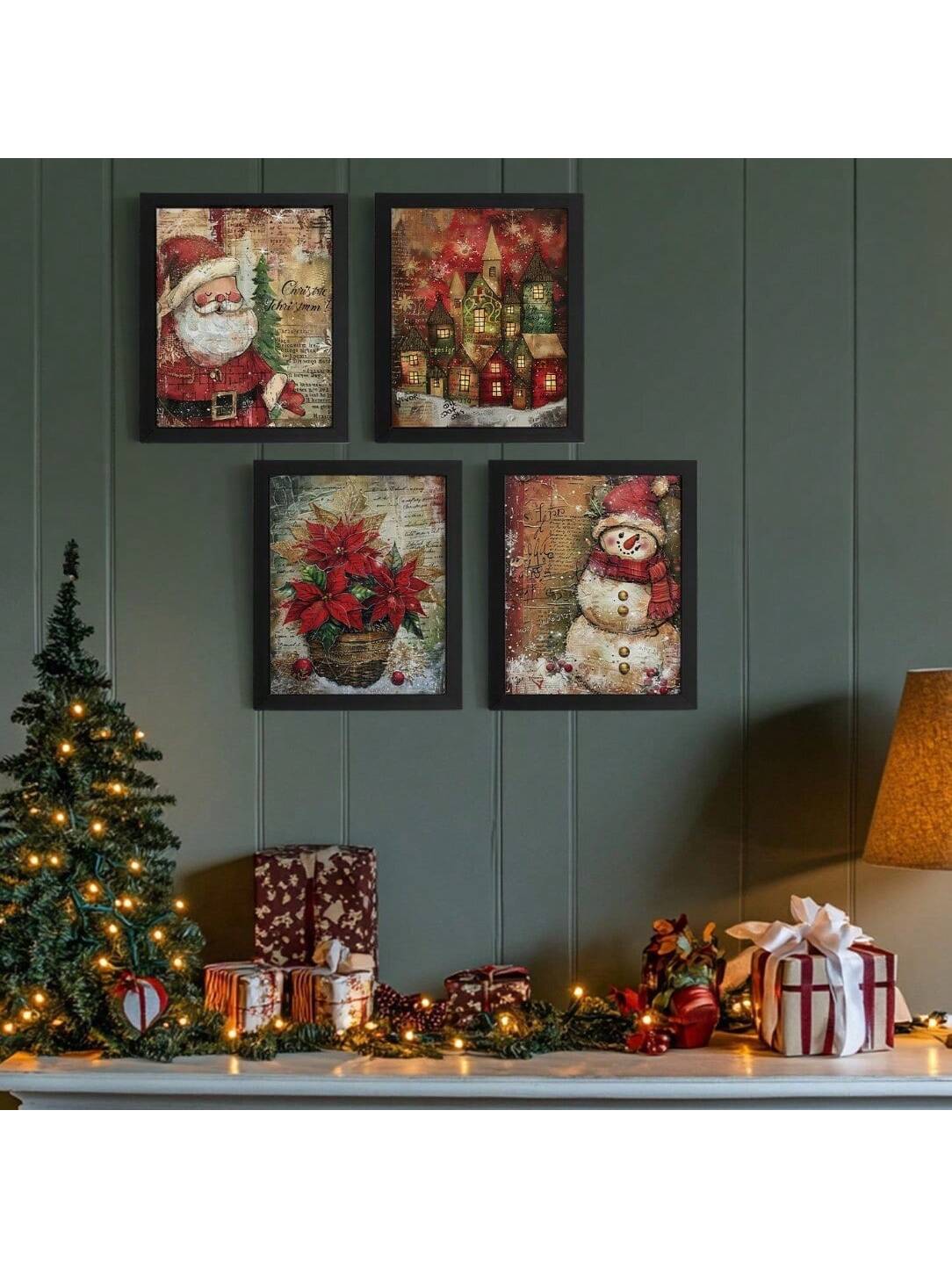 Bring timeless holiday charm into your home with this vintage-inspired Christmas wall art print. Featuring classic imagery of Santa Claus, vibrant poinsettias, and a cheerful snowman, this unframed poster captures the nostalgic warmth of traditional yuletide celebrations. The retro aesthetic complements both modern and classic interiors, making it an ideal choice for living rooms, bedrooms, or entryways. Printed on quality paper with rich, fade-resistant colors, this versatile piece allows you to customize 