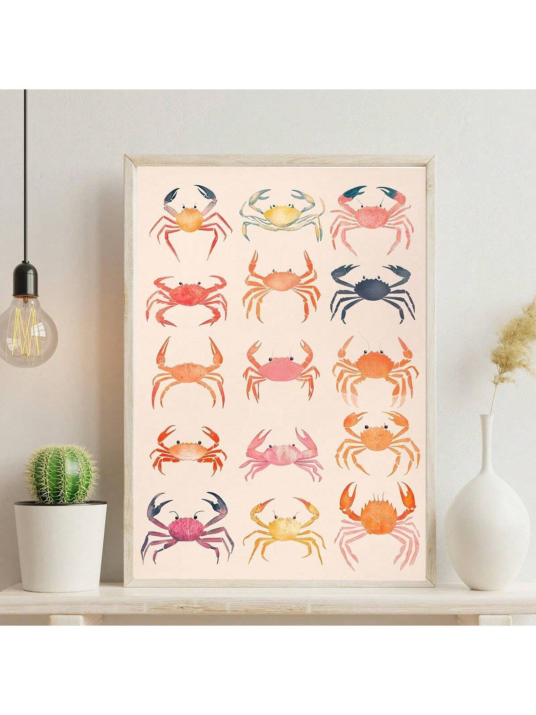 Add a touch of vintage charm to any beach room decor with this beautifully framed crab canvas art. Perfect for college girls and surfing enthusiasts, this piece will bring a fun and unique vibe to any space. The high-quality canvas ensures long-lasting beauty. Hurry, limited stock available!