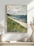 Coastal sailboat beach landscape in a light wood frame