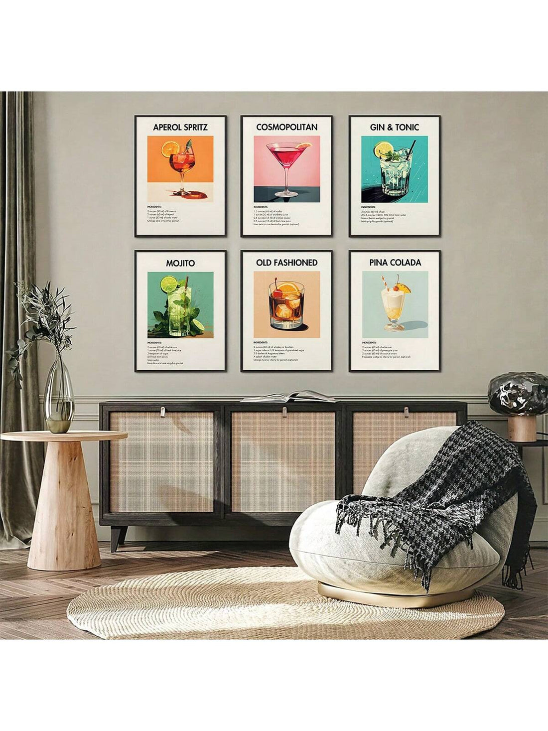 Transform your home decor with our Vintage Cocktail Bar Wall Art Set. These minimalist canvas prints add a touch of sophistication to any room. Perfect for the modern home, these prints also make great gifts for the cocktail lover in your life. Elevate your space with our expertly crafted, nostalgic and stylish wall art set.