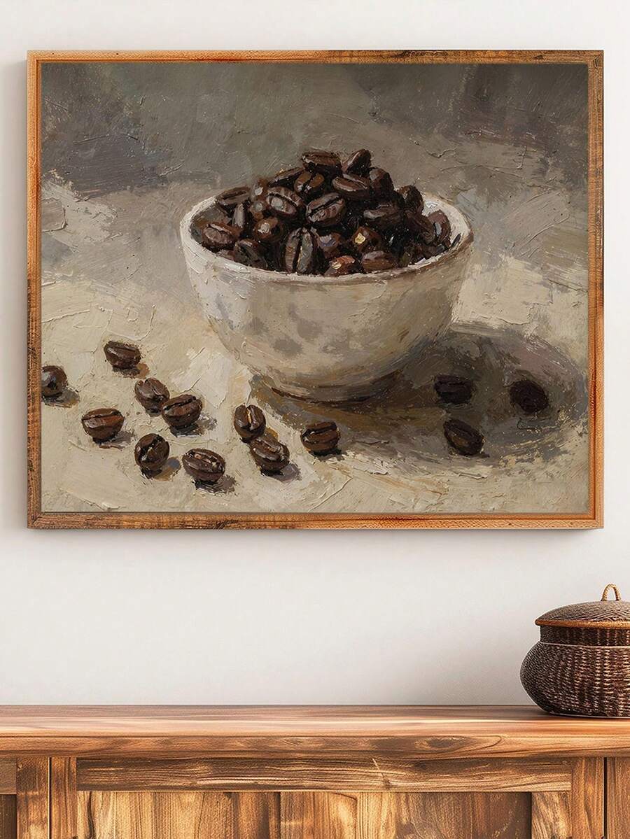 Vintage Coffee Bean Still Life Oil Painting Farmhouse Canvas Poster