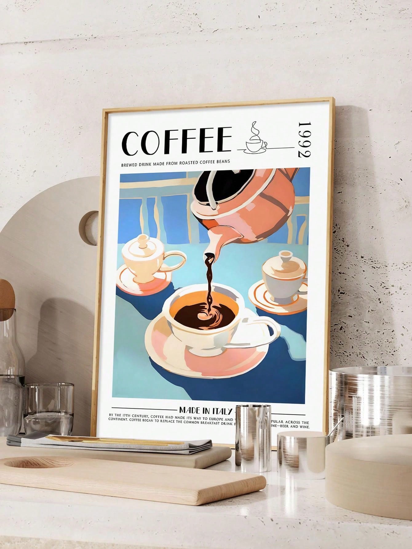 This vintage coffee wall art poster makes the perfect addition to any kitchen decor. Its unique and detailed design will appeal to any coffee lover, making it a great gift option. Crafted with high-quality materials, this poster is sure to add a touch of charm to any room.