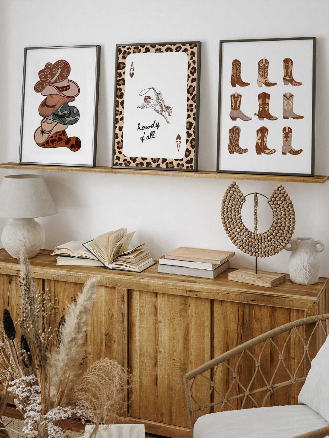Elevate your kitchen or living room with this Vintage Cowboy Art Print Set, featuring three distinctive pieces that blend classic cowboy imagery with bold leopard and heart motifs. Expertly designed to add a rustic yet stylish touch, these prints create a unique focal point that complements a variety of interior styles. Crafted for durability and visual impact, this set offers an effortless way to infuse character and warmth into your living space.