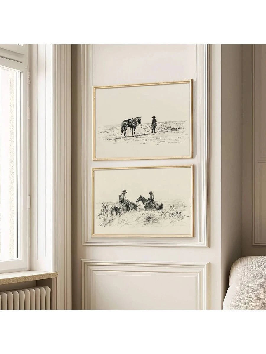 Bring rustic charm into your space with this striking vintage cowboys and horses canvas print. Featuring warm, earthy tones and classic Western imagery, this piece adds character and nostalgia to any room. Perfect for bedrooms, living rooms, or offices, it complements both traditional and eclectic décor styles. The durable chemical fiber canvas ensures long-lasting quality and vibrant colors. Whether you're a Western enthusiast or simply love timeless artwork, this canvas print makes a bold statement while 