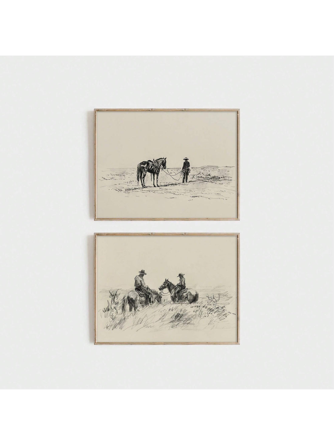 Bring authentic Western heritage into your space with this striking vintage cowboys and horses sketch canvas print. Rendered in classic line-art style, this piece captures the rugged spirit of the Old West with meticulous detail and timeless appeal. 
