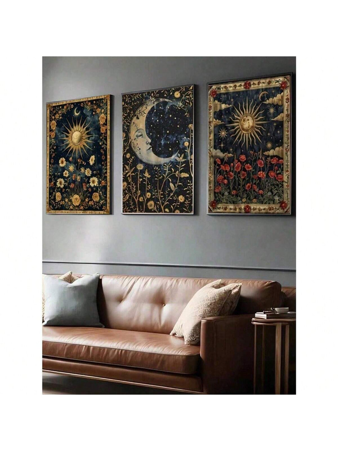 Elevate your living space with this striking canvas wall art featuring a vintage crescent moon paired with delicate botanical elements. The sophisticated design blends celestial and natural motifs, creating a captivating focal point that complements modern, eclectic, and transitional interiors.
