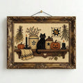 Cross-stitch Halloween cat framed wall art