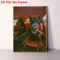 Vintage Doberman Dog Ink Painting Bohemian Retro Canvas Poster
