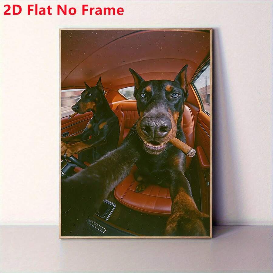 Vintage Doberman Dog Ink Painting Bohemian Retro Canvas Poster