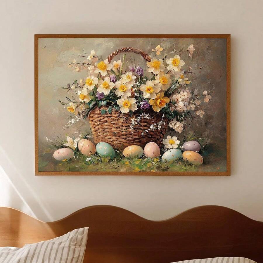 Bring springtime charm to any room with this delightful vintage Easter egg canvas wall art. Featuring whimsical floral patterns and pastel Easter egg designs, this piece adds warmth and seasonal joy to kids' bedrooms, living rooms, and dining spaces. Available as both framed and unframed options, the durable canvas construction is waterproof and removable, making it easy to refresh your décor whenever you like. Perfect for creating a cozy, festive atmosphere that celebrates the beauty of spring.