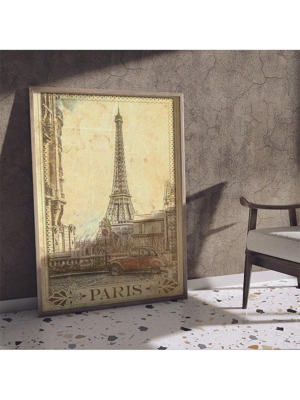 Transform your space with this elegantly framed Vintage Eiffel Tower Canvas Painting. The timeless Parisian landmark is captured with sophisticated artistry, offering both historical significance and aesthetic appeal. This carefully crafted wall art serves as a focal point in any room, evoking the romance and architectural grandeur of Paris while complementing various interior design styles.