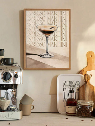 Espresso martini print with cocktail glass coffee beans and typography