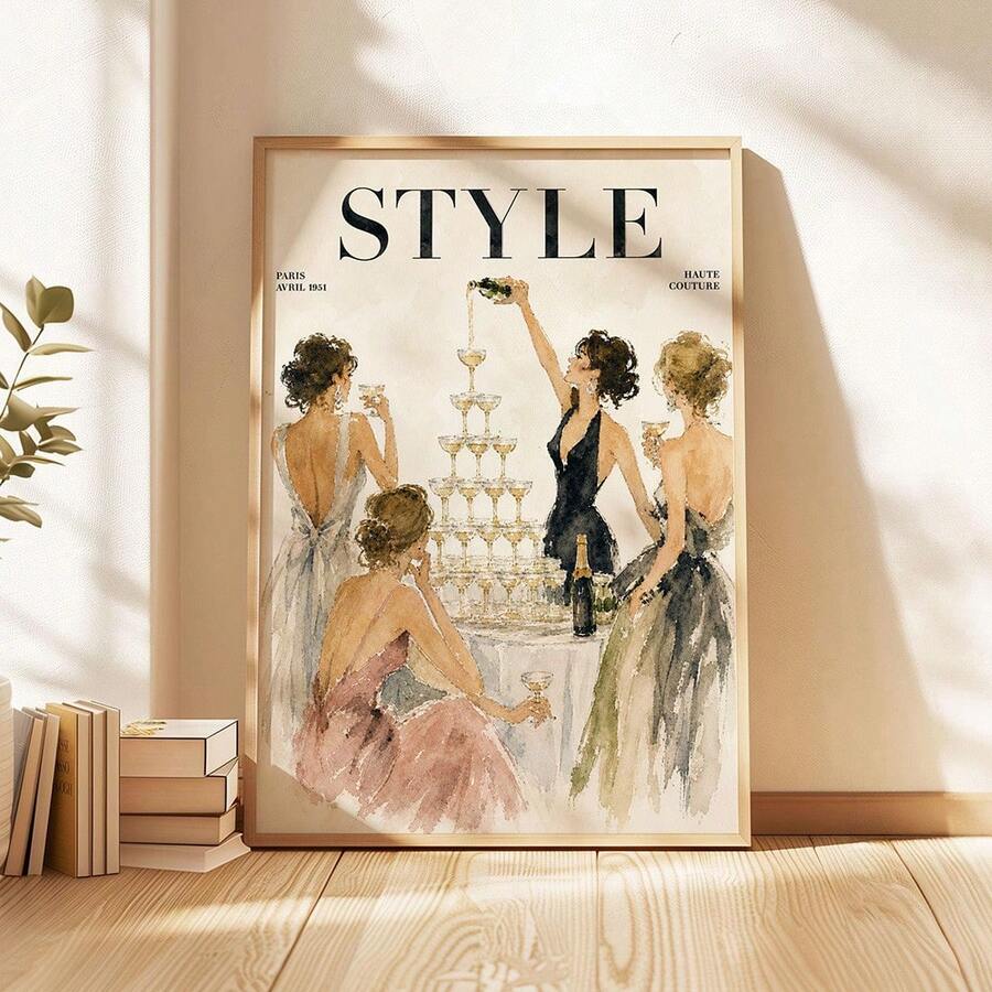 Vintage Fashion Women Illustration Canvas poster with elegant retro style. Perfect for bedrooms, dressing rooms, salons, boutiques, offices, and feminine decor.