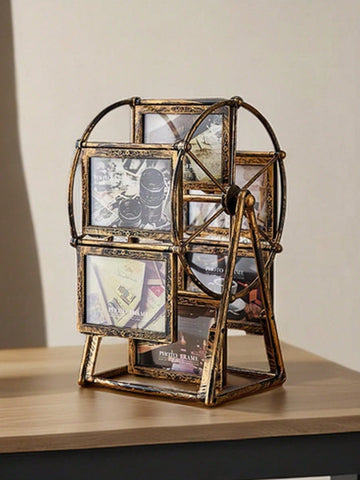 Add a touch of whimsy to your home decor with the Vintage Ferris Wheel 4-Inch Photo Frame. This charming desktop accent features a nostalgic ferris wheel design and holds a 4-inch photo for a personalized touch. Perfect for adding a fun and unique element to any living space.