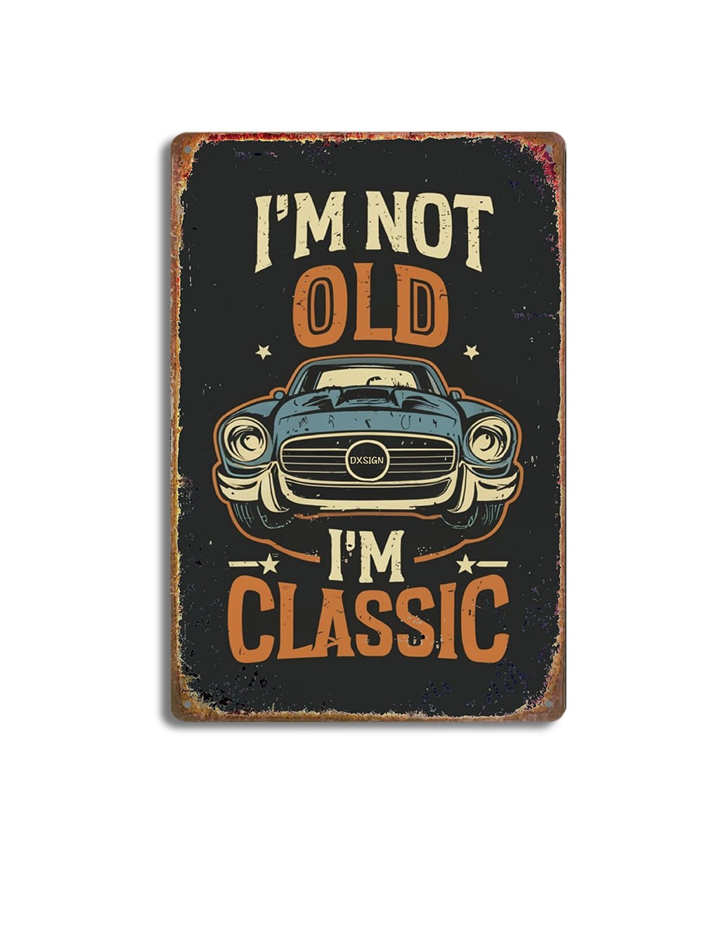 This vintage metal sign adds a touch of nostalgia to any room. With its bold statement, "I'm Not Old, I'm Classic," it's the perfect wall decor for car enthusiasts and man caves alike. Made with durable metal, this retro sign is built to last and bring classic flair to any space.